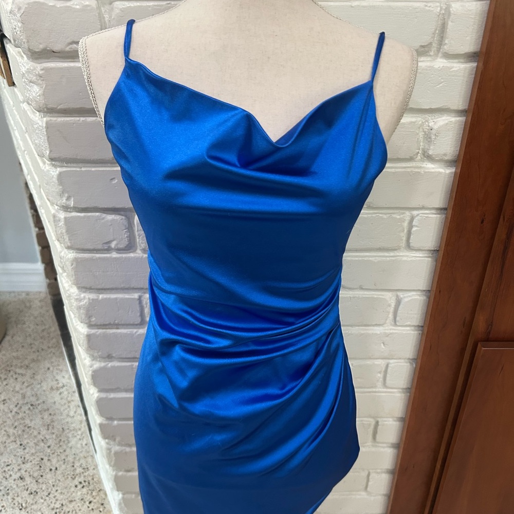 Honey and Rosie Blue Ruched Mini Dress